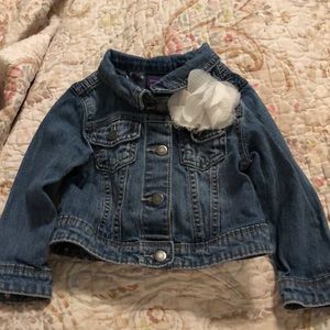 2T denim jacket with white flower detail